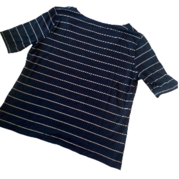 Lauren Ralph Lauren top black w/cream horizon stripes deep v-neck half sleeve XL - Picture 2 of 5
